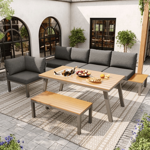 Conjunto de jardim com 2 sofás e mesa de centro,cinza Conjunto de jardim com 2 sofás e mesa de centro,cinza