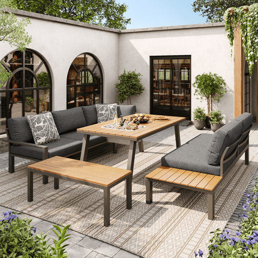 Conjunto de jardim com 2 sofás e mesa de centro,cinza Conjunto de jardim com 2 sofás e mesa de centro,cinza