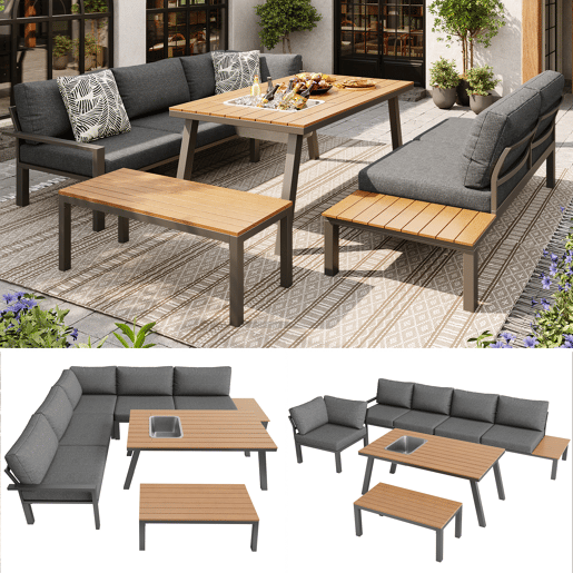 Conjunto de jardim com 2 sofás e mesa de centro,cinza Conjunto de jardim com 2 sofás e mesa de centro,cinza