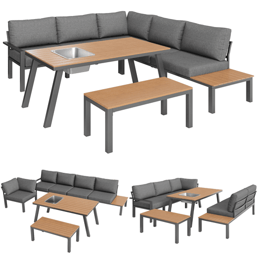 Conjunto de jardim com 2 sofás e mesa de centro,cinza Conjunto de jardim com 2 sofás e mesa de centro,cinza
