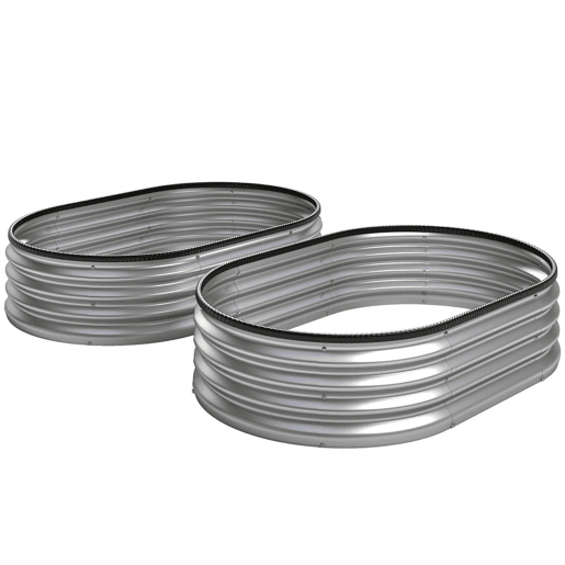 Outsunny Conjunto de 2 Caixas de Plantio Grandes de Exterior em Aço Galvanizado Caixas de Plantio Modulares com Base Aberta para Plantas Resistente às Intempéries 135x90x30 cm Prateado
