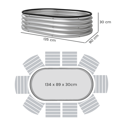 Outsunny Conjunto de 2 Caixas de Plantio Grandes de Exterior em Aço Galvanizado Caixas de Plantio Modulares com Base Aberta para Plantas Resistente às Intempéries 135x90x30 cm Prateado