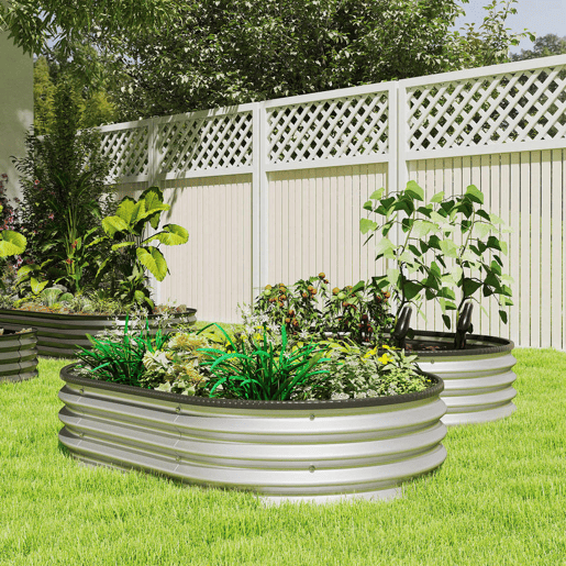 Outsunny Conjunto de 2 Caixas de Plantio Grandes de Exterior em Aço Galvanizado Caixas de Plantio Modulares com Base Aberta para Plantas Resistente às Intempéries 135x90x30 cm Prateado
