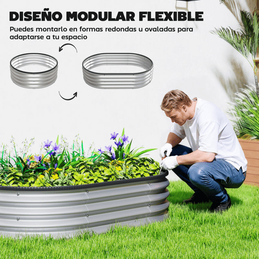 Outsunny Conjunto de 2 Caixas de Plantio Grandes de Exterior em Aço Galvanizado Caixas de Plantio Modulares com Base Aberta para Plantas Resistente às Intempéries 135x90x30 cm Prateado