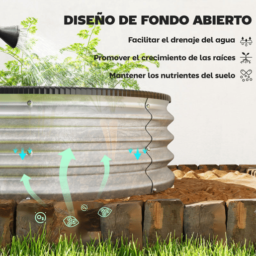 Outsunny Conjunto de 2 Caixas de Plantio Grandes de Exterior em Aço Galvanizado Caixas de Plantio Modulares com Base Aberta para Plantas Resistente às Intempéries 135x90x30 cm Prateado