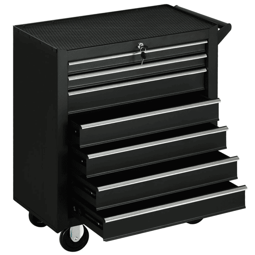 DURHAND Carrinho de Ferramentas com 7 Gavetas Rodas Trava Armário de Armazenamento para Oficina de Garagem e Chapa de Aço 69x33x75 cm Preto