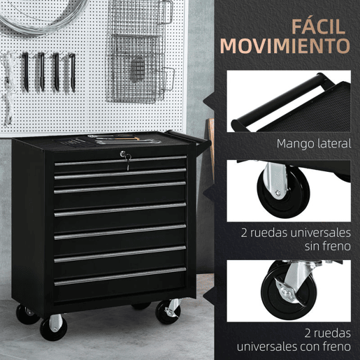 DURHAND Carrinho de Ferramentas com 7 Gavetas Rodas Trava Armário de Armazenamento para Oficina de Garagem e Chapa de Aço 69x33x75 cm Preto