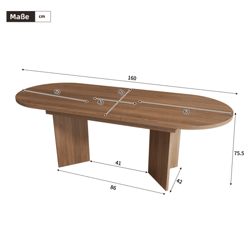 Mesa de jantar extensível oval 120-160máx. cm de mdf,noz