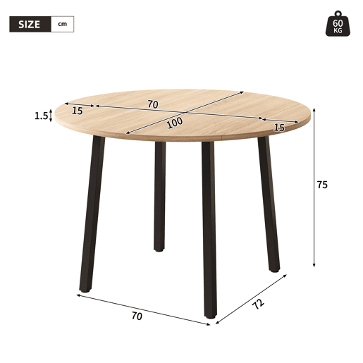 Mesa de jantar dobrável redonda 100 cm de mdf,carvalho