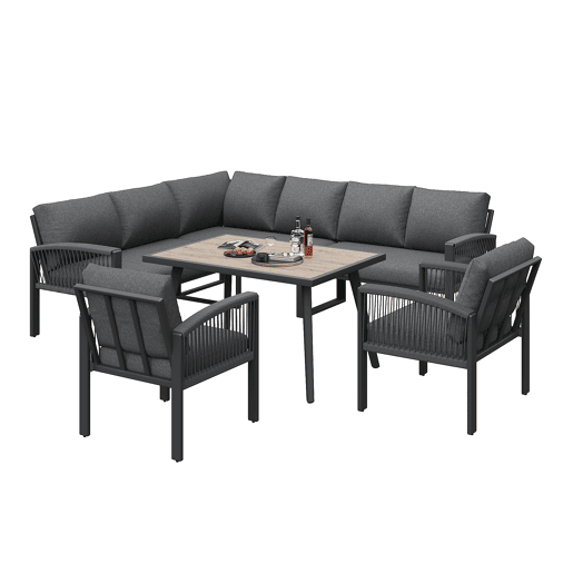 Conjunto de jardim com 2 sofás,2 poltronas e mesa,cinza