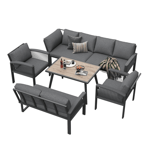 Conjunto de jardim com 2 sofás,2 poltronas e mesa,cinza
