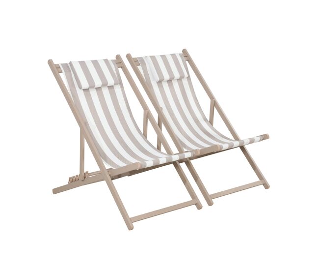 Tumbona de aluminio multi posiciones, set de 2 rayas marrones - 99x88.5x58 cm