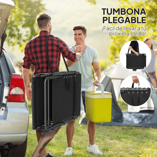 Outsunny Espreguiçadeira Dobrável Espreguiçadeira de Jardim Exterior com Encosto Ajustável, Apoio de Cabeça Bolso Lateral Bandeja e Estrutura em Aço Suporta até 120 kg para Terraço Piscina Praia 190x60x31 cm Preto