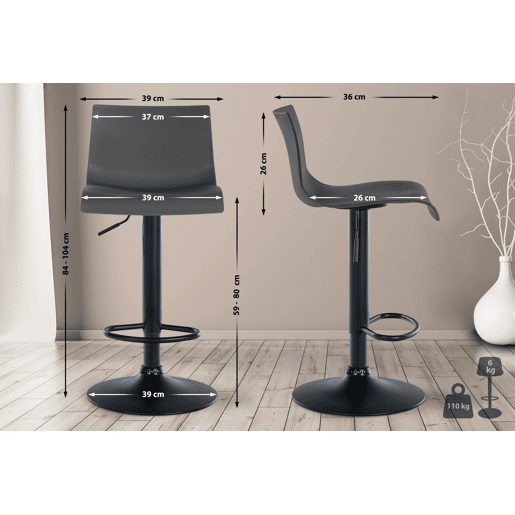 Banqueta de bar x1 design simples com apoio para os pés em plástico cinza e pés de metal preto 10_0004550