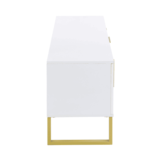 Móvel de TV alto brilho - portas texturizadas, detalhes dourados, arrumação - Branco