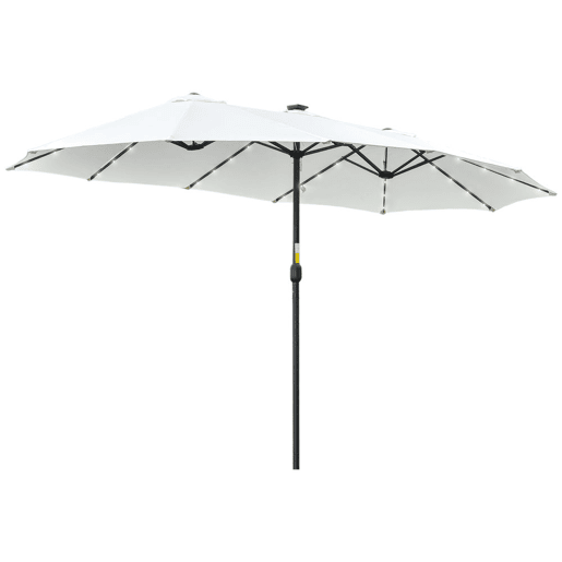Outsunny Guarda-Sol Duplo com 48 Luzes LED, 4,5x2,7 m, Guarda-Sol Exterior para Terraço com Manivela Manual, Resistente à Água e com Proteção Solar, Chapéu de Sol para Jardim, Terraço, Pátio e Piscina, Creme