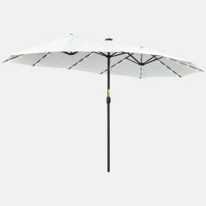 Outsunny Guarda-Sol Duplo com 48 Luzes LED, 4,5x2,7 m, Guarda-Sol Exterior para Terraço com Manivela Manual, Resistente à Água e com Proteção Solar, Chapéu de Sol para Jardim, Terraço, Pátio e Piscina, Creme