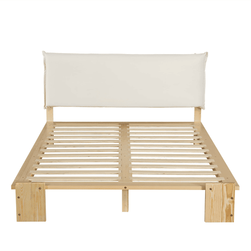 Cama individual 140x200 cm - cabeceira acolchoada, base estável, pés largos - natural