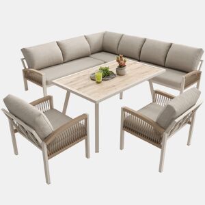 Conjunto de jardim com 2 sofás,2 poltronas e mesa,bege