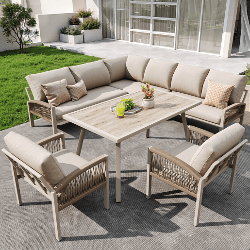 Conjunto de jardim com 2 sofás,2 poltronas e mesa,bege Conjunto de jardim com 2 sofás,2 poltronas e mesa,bege