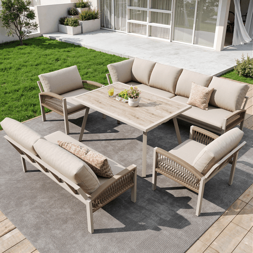 Conjunto de jardim com 2 sofás,2 poltronas e mesa,bege Conjunto de jardim com 2 sofás,2 poltronas e mesa,bege