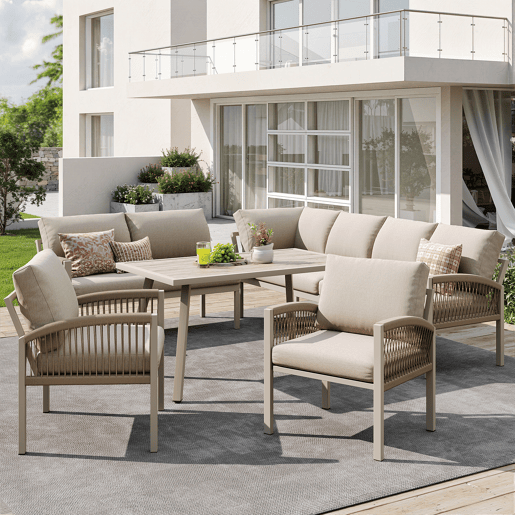 Conjunto de jardim com 2 sofás,2 poltronas e mesa,bege Conjunto de jardim com 2 sofás,2 poltronas e mesa,bege