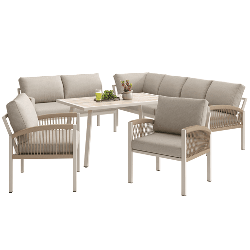 Conjunto de jardim com 2 sofás,2 poltronas e mesa,bege Conjunto de jardim com 2 sofás,2 poltronas e mesa,bege
