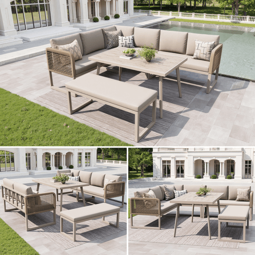 Conjunto de jardim com 2 sofás e mesa,bege
