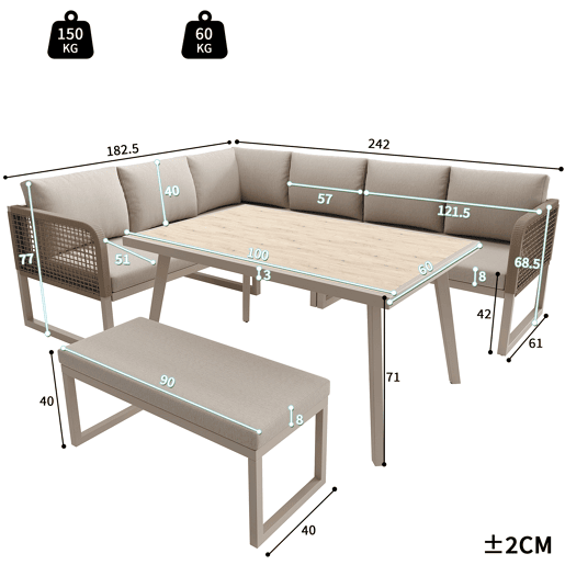 Conjunto de jardim com 2 sofás e mesa,bege