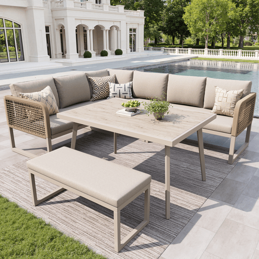 Conjunto de jardim com 2 sofás e mesa,bege