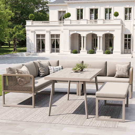 Conjunto de jardim com 2 sofás e mesa,bege