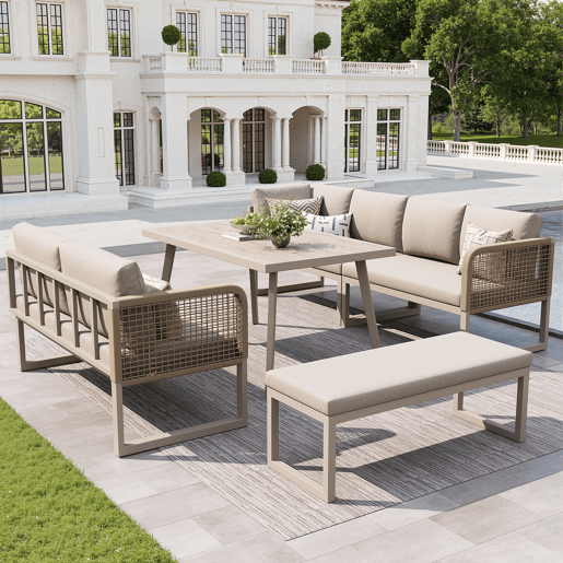 Conjunto de jardim com 2 sofás e mesa,bege