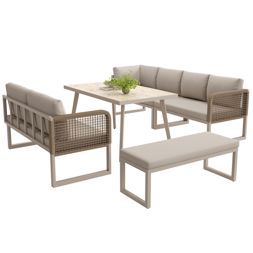 Conjunto de jardim com 2 sofás e mesa,bege