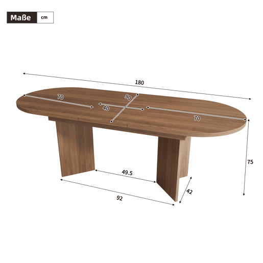 Mesa de jantar extensível oval 140-180máx. cm de mdf,noz Mesa de jantar extensível oval 140-180máx. cm de mdf,noz
