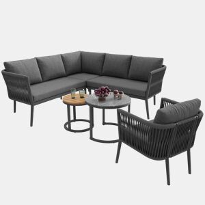Conjunto de jardim com 2 sofás,poltrona e mesa de centro nido,cinza
