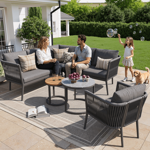 Conjunto de jardim com 2 sofás,poltrona e mesa de centro nido,cinza Conjunto de jardim com 2 sofás,poltrona e mesa de centro nido,cinza
