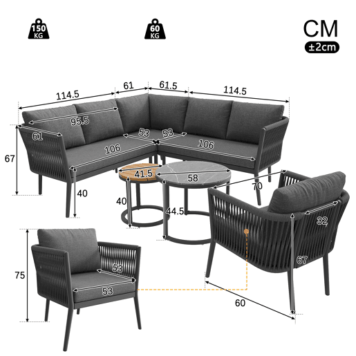 Conjunto de jardim com 2 sofás,poltrona e mesa de centro nido,cinza Conjunto de jardim com 2 sofás,poltrona e mesa de centro nido,cinza