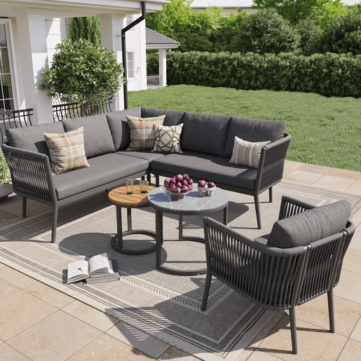 Conjunto de jardim com 2 sofás,poltrona e mesa de centro nido,cinza Conjunto de jardim com 2 sofás,poltrona e mesa de centro nido,cinza