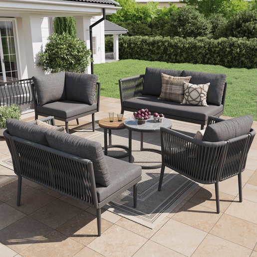 Conjunto de jardim com 2 sofás,poltrona e mesa de centro nido,cinza Conjunto de jardim com 2 sofás,poltrona e mesa de centro nido,cinza