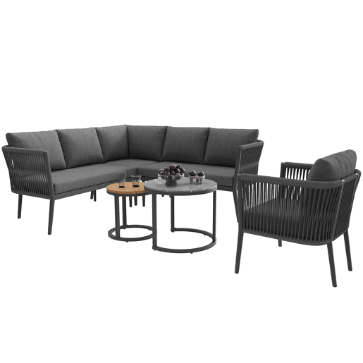 Conjunto de jardim com 2 sofás,poltrona e mesa de centro nido,cinza Conjunto de jardim com 2 sofás,poltrona e mesa de centro nido,cinza