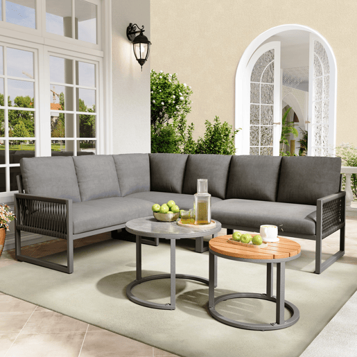 Conjunto de jardim com 2 sofás e mesa de centro nido,cinza