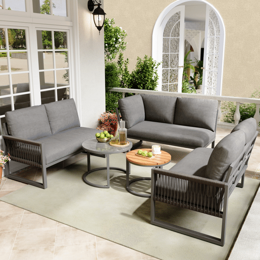 Conjunto de jardim com 2 sofás e mesa de centro nido,cinza