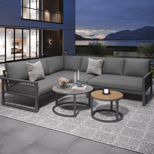 Conjunto de jardim com 2 sofás e mesa de centro nido,cinza