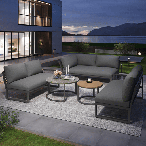 Conjunto de jardim com 2 sofás e mesa de centro nido,cinza