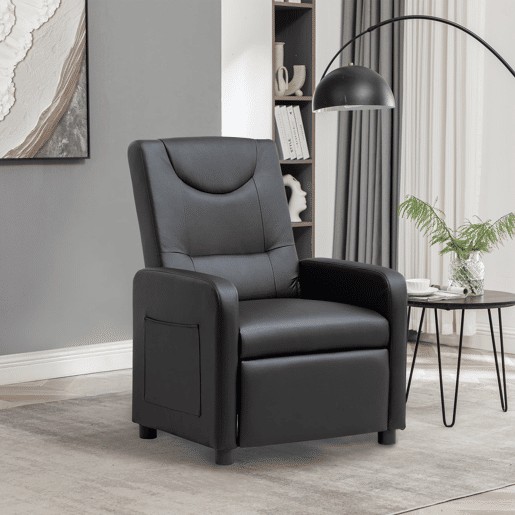 Poltrona reclinável - Relax, lounge com apoio para os pés, PU - Preto