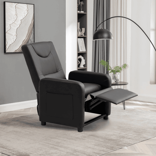 Poltrona reclinável - Relax, lounge com apoio para os pés, PU - Preto