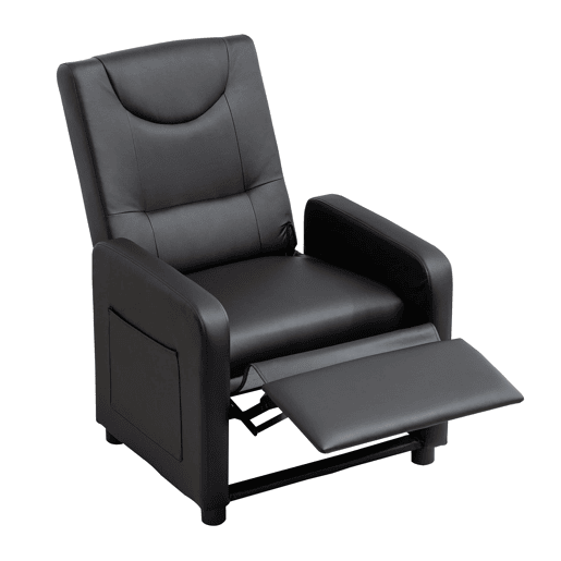 Poltrona reclinável - Relax, lounge com apoio para os pés, PU - Preto