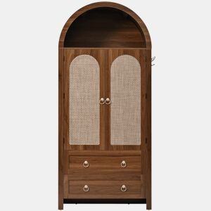 Aparador - estilo arco com rattan trançado, gaveta dupla - Nogal