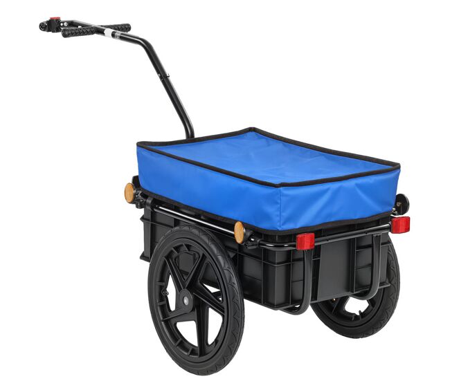 Homcom remolque de bicicleta para carga 40 kg, carro de mano con cubierta de tela oxford impermeable, reflectores, marco de acero y asas para transporte de equipaje, 144x59x80 cm, azul