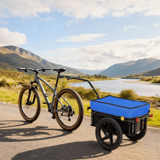 HOMCOM Reboque de Bicicleta para Carga 40 kg Carrinho de Mão com Cobertura de Tecido Oxford Impermeável Refletores Estrutura de Aço e Alças para Transporte de Bagagens 144x59x80 cm Azul